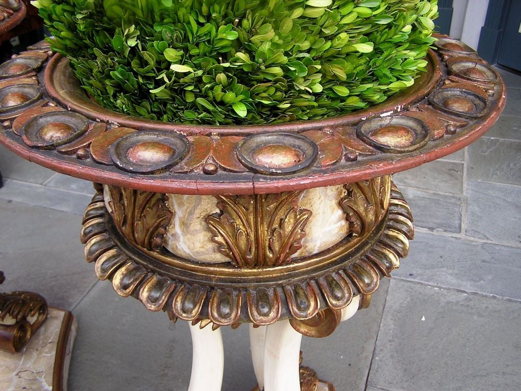Pair of Italian Carved Wood Hand Painted and Gilt Garden Planters, Circa 1870 In Excellent Condition For Sale In Hollywood, SC