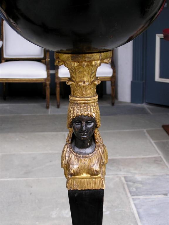 Directoire Pair of Russian Gilt Figural and Ebonized Marble Top Pedestals, Circa 1790 For Sale