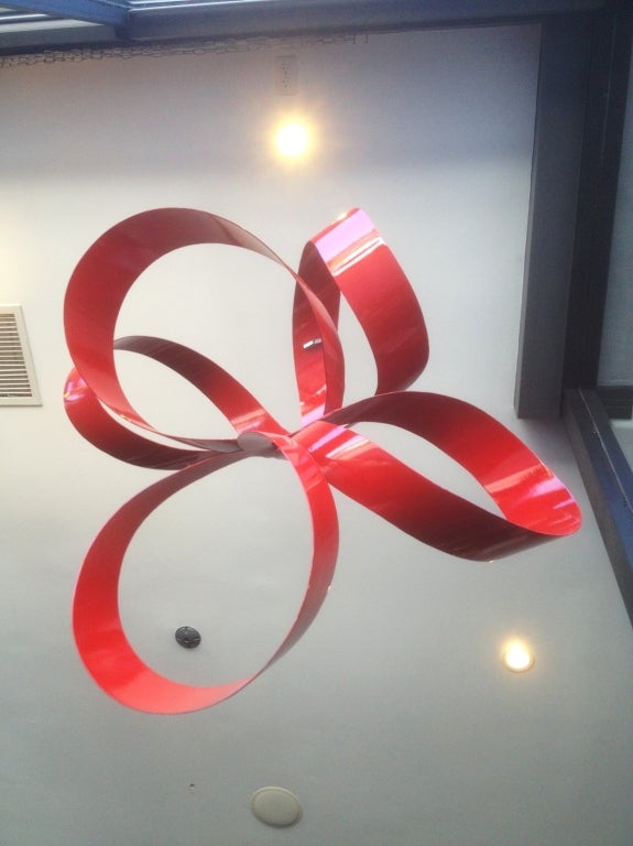 Mid-Century Modern One of a Kind Red Ribbon Sculpture by Paul Chilkov