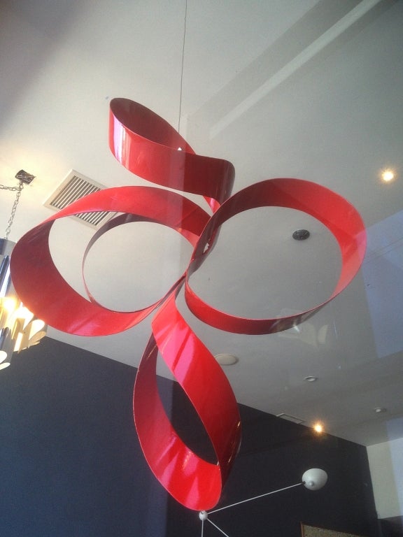 Steel One of a Kind Red Ribbon Sculpture by Paul Chilkov
