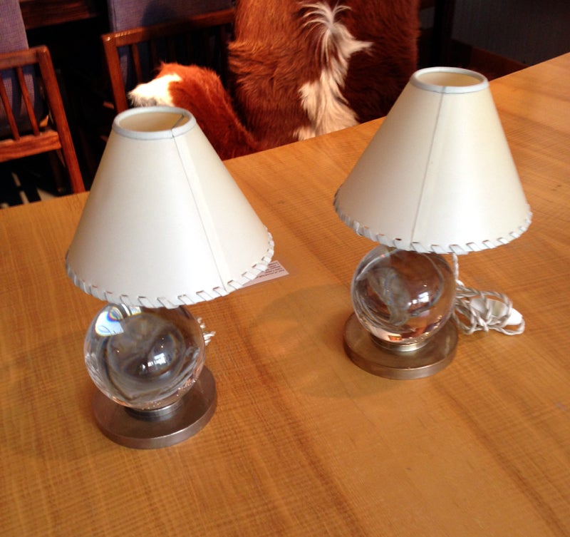 Crystal Pair of Baccarat crystal ball art deco table lamps Jacques Adnet
