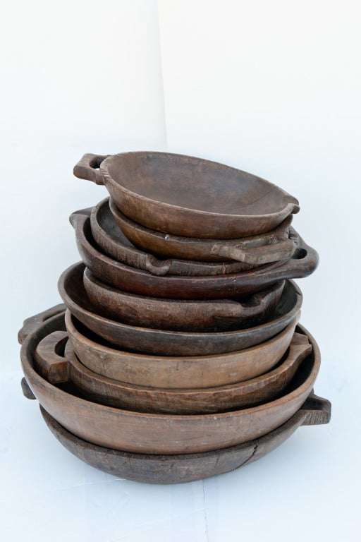 Various wood bowls from the Philippines that were typically used as wash basins. Sizes range from small: 18