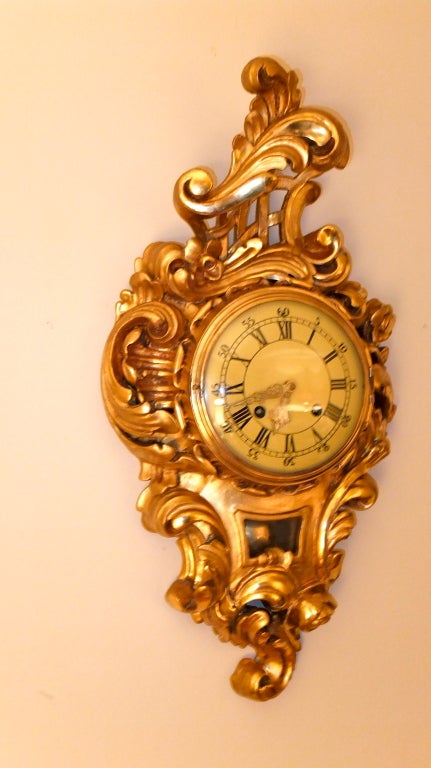Mid-20th Century Swedish Gilt Wood Cartel Clock