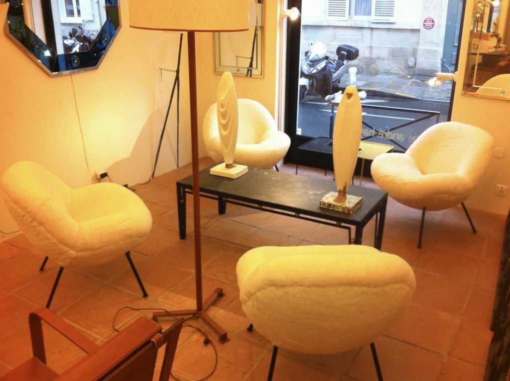 German Fritz Neth Egg Chairs Reupholstered  In Teddy Bear Wool Material