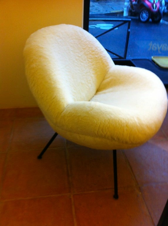 Iron Fritz Neth Egg Chairs Reupholstered  In Teddy Bear Wool Material