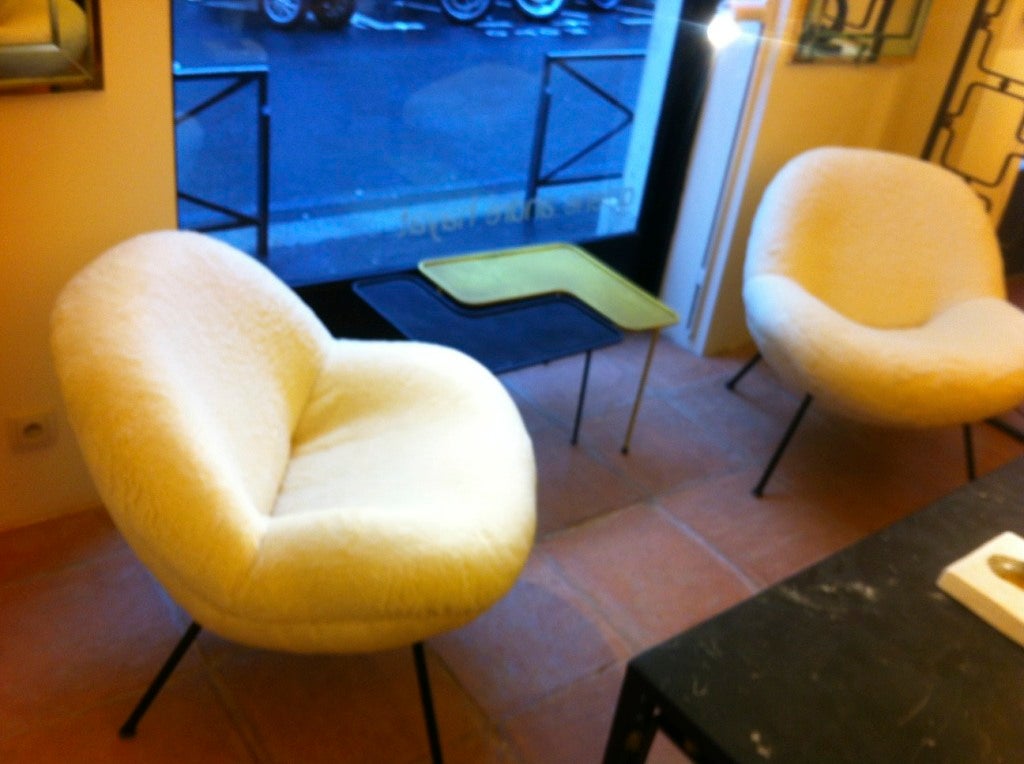 Fritz Neth Egg Chairs Reupholstered  In Teddy Bear Wool Material 2