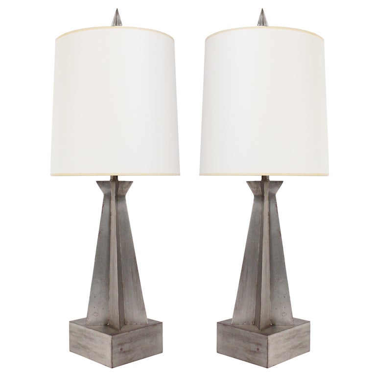 Pair of Sculptural Silver Leaf Lamps