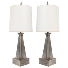 Pair of Sculptural Silver Leaf Lamps