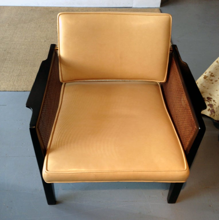 Ebonized Pair lounge chairs adjustable back Edward Wormley Dunbar