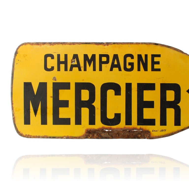 Mid-20th Century Large French Champagne Porcelain Sign, Double Sided
