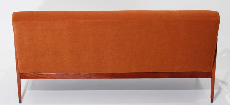Mid-20th Century Tangerine Mohair and Exotic Wood Sofa by Cavallaro For Sale