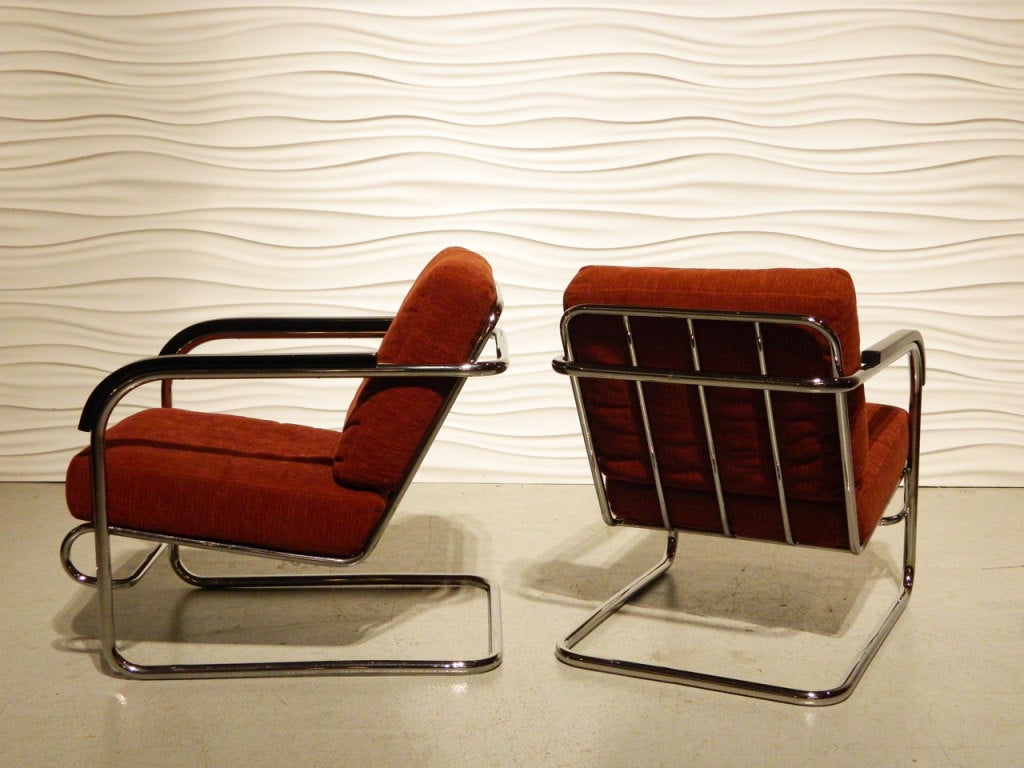 American Pair of Deco Chrome Cantilever Loungers