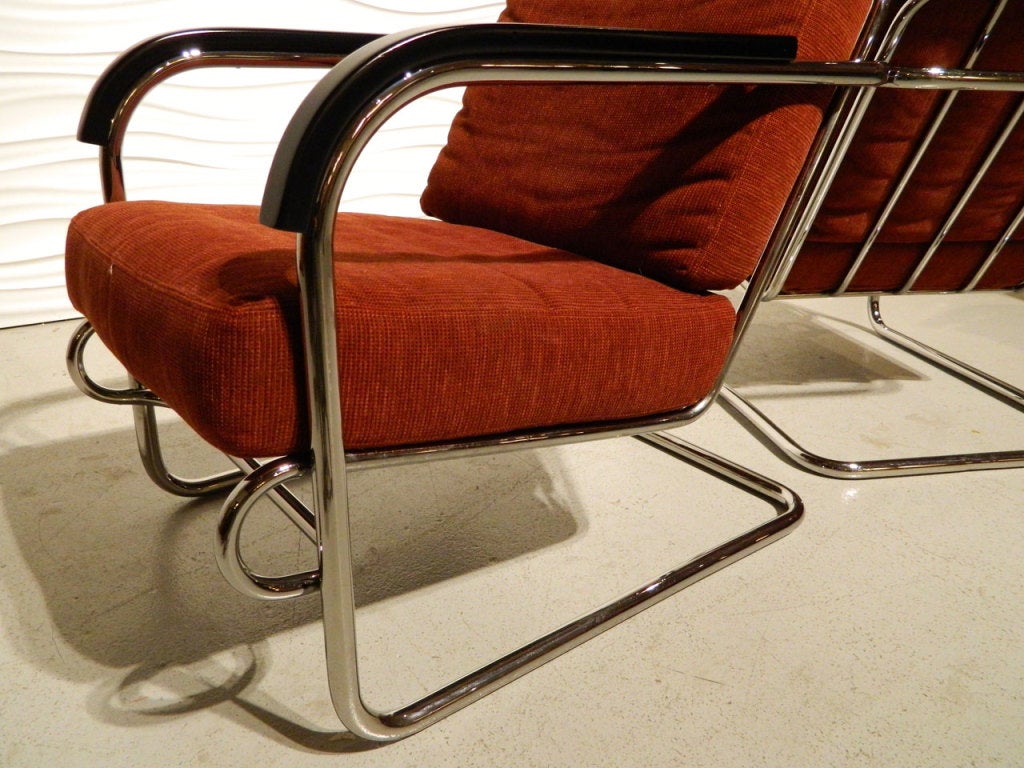 20th Century Pair of Deco Chrome Cantilever Loungers