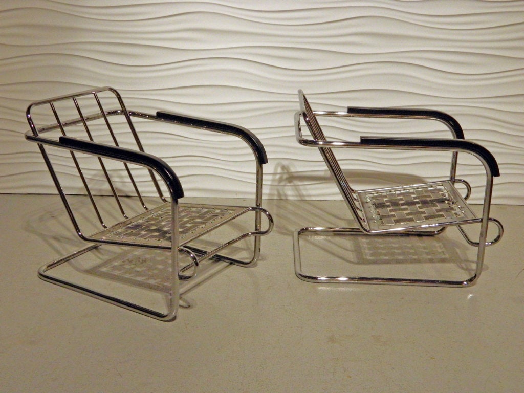 Pair of Deco Chrome Cantilever Loungers 1