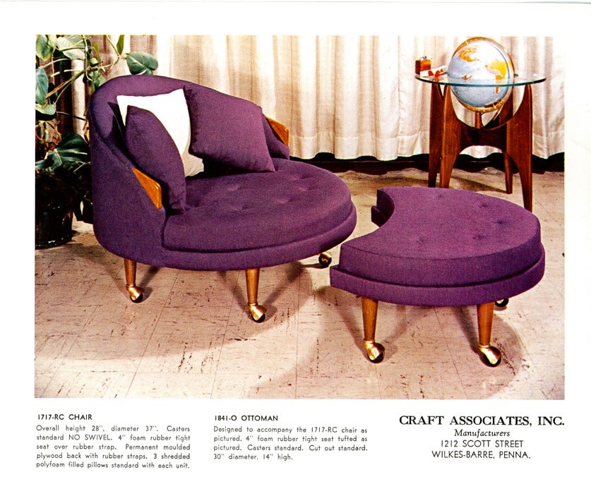 Mid-20th Century Adrian Pearsall Round Chaise & Ottoman on Casters