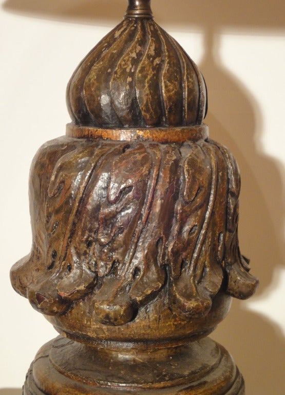 Carved Wood Finial from the Philippines now as Lamp