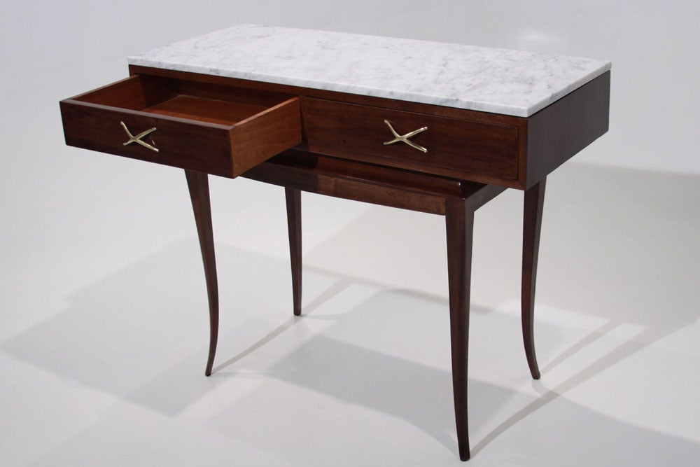 Marble Sculptural Brazilian Freijo wood And Carrera marble desk/console table