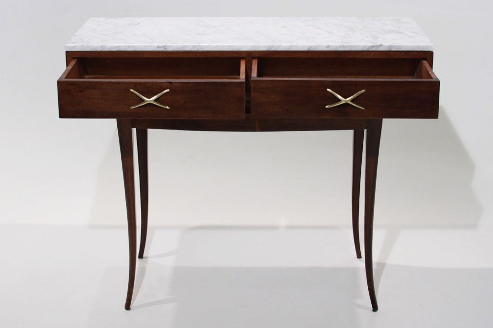 Sculptural Brazilian Freijo wood And Carrera marble desk/console table 1