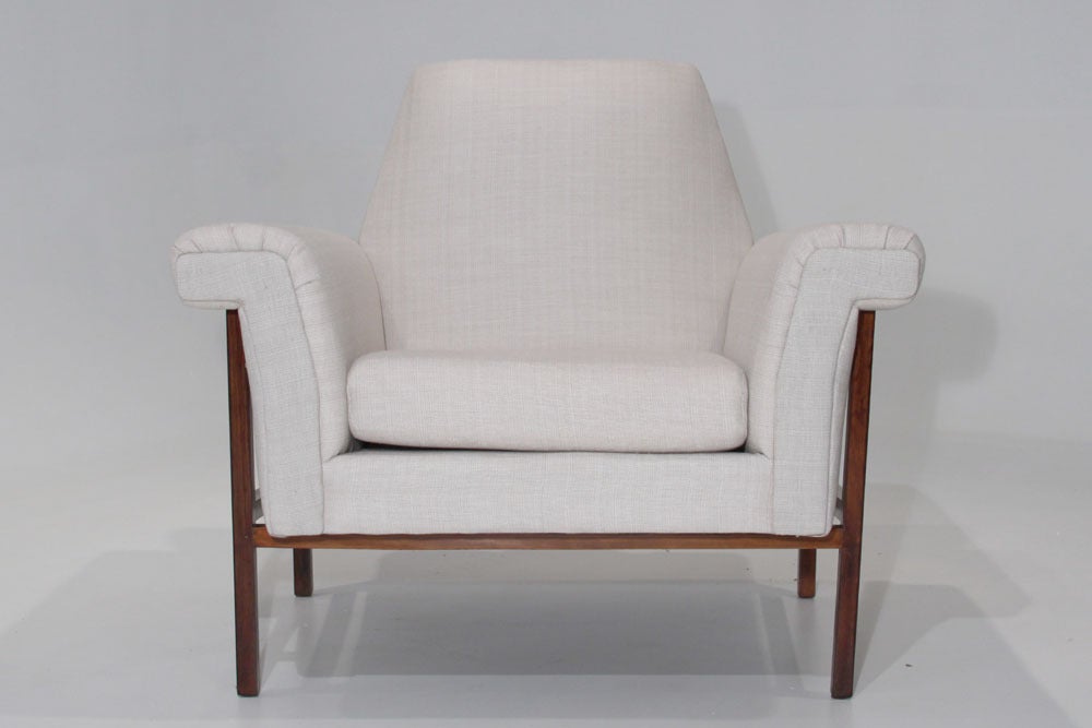 Mid-20th Century Linen and Rosewood armchair Branco and Prieto attribution