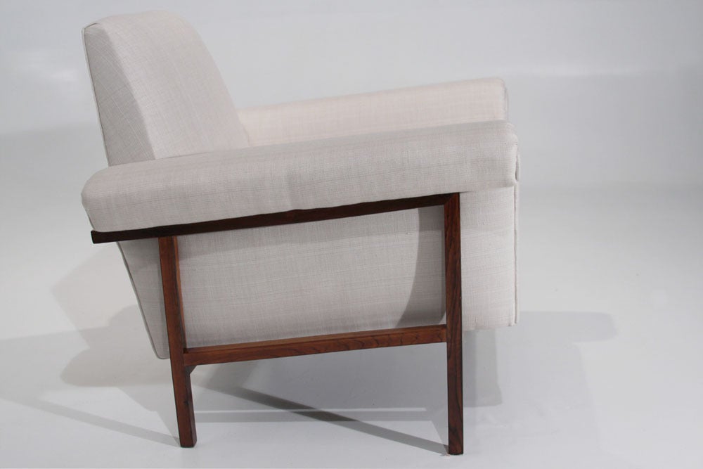 Linen and Rosewood armchair Branco and Prieto attribution 1