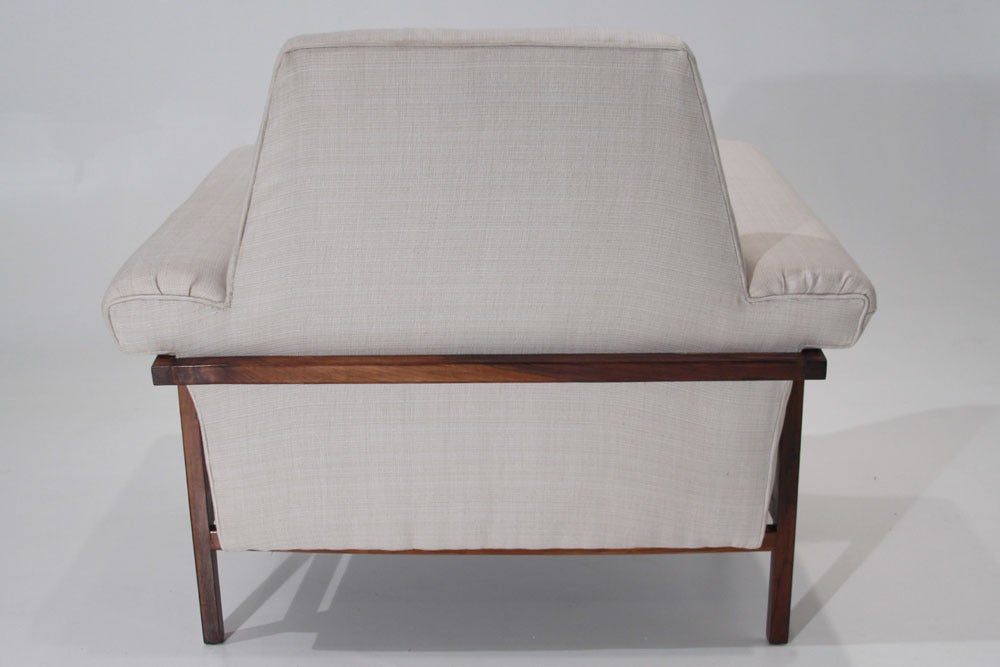 Linen and Rosewood armchair Branco and Prieto attribution 3