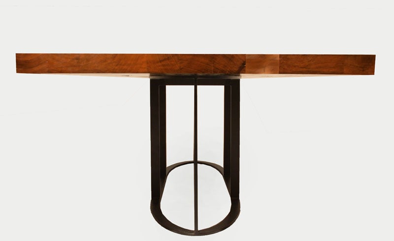 Custom oval base Colyer Dining Table in Ipe by Thomas Hayes Studio In Excellent Condition In Hollywood, CA