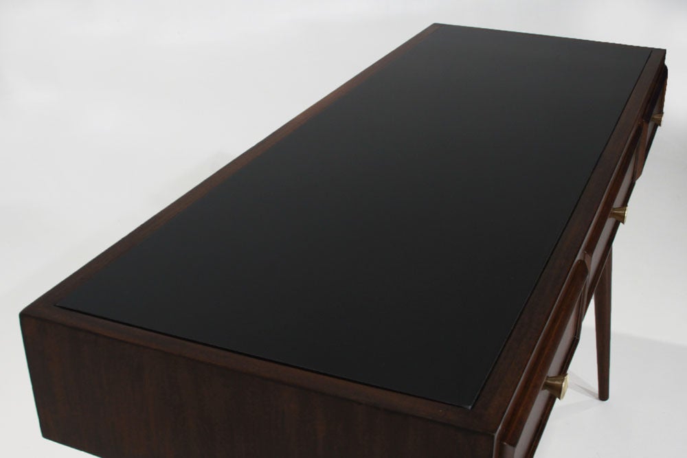 Brazilian Freijo wood desk with black glass top 2