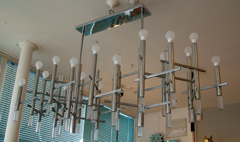chromed metal and perspex rectangular chandelier