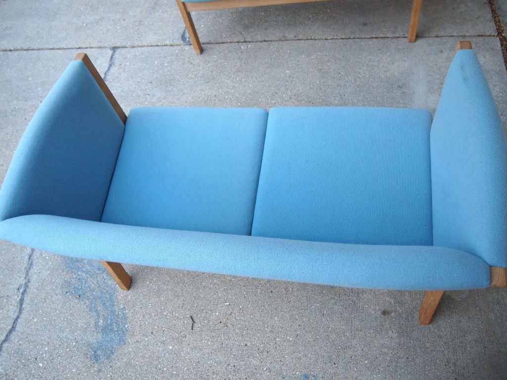Wood Danish Modern Hans Wegner Settee Loveseat Sofa Couch