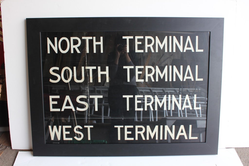 1960's large bus destination sign, framed in wooden frame. More available.Please check additional photos.