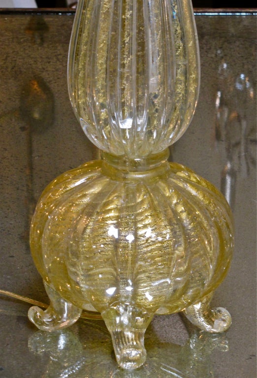 Barovier Cordonato d'Oro Murano Gold Footed Table Lamp In Excellent Condition In Palm Springs, CA