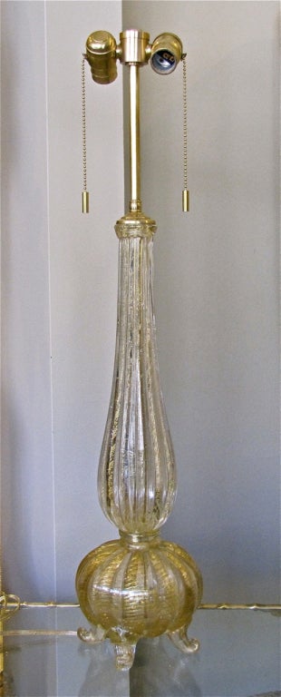 Glass Barovier Cordonato d'Oro Murano Gold Footed Table Lamp