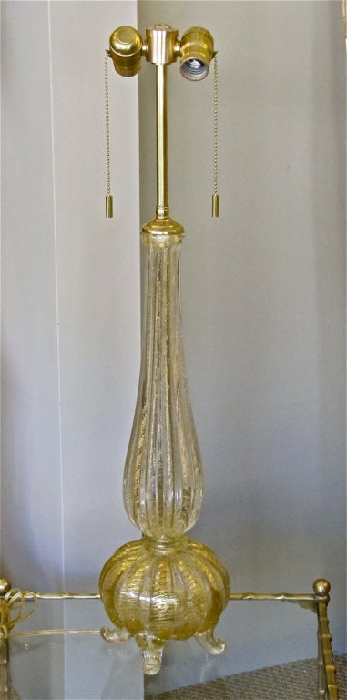 Italian Barovier Cordonato d'Oro Murano Gold Footed Table Lamp