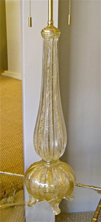 Barovier Cordonato d'Oro Murano Gold Footed Table Lamp 2