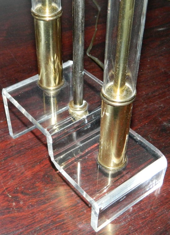 20th Century Pair of Lucite and Brass Table Lamps