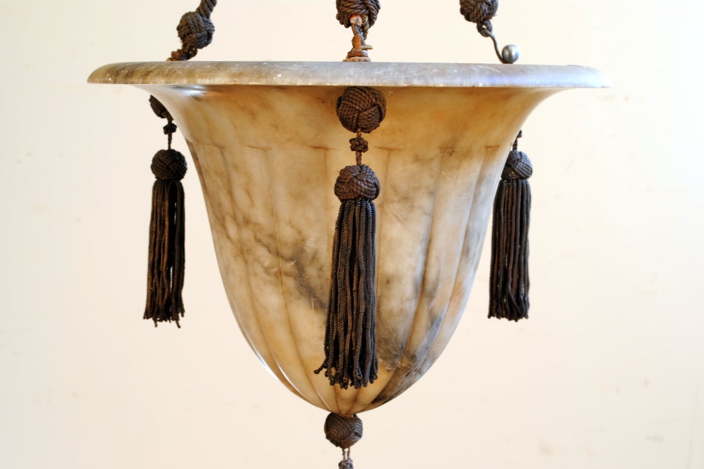 A Continental Alabaster and Tasselled Hanging Lantern