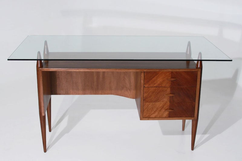 Mid-Century Modern Mid-Century Sculptural Caviuna Desk With Floating Glass, by Giuseppi Scapinelli  For Sale