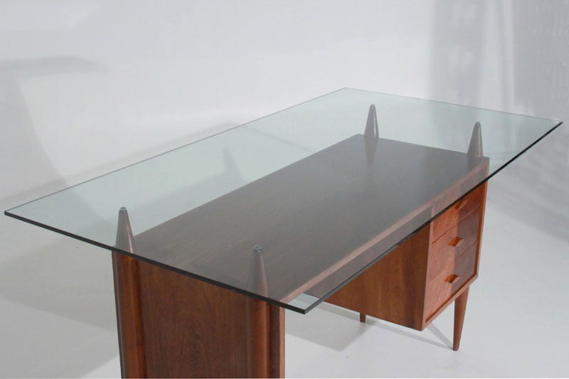 Brazilian Mid-Century Sculptural Caviuna Desk With Floating Glass, by Giuseppi Scapinelli  For Sale