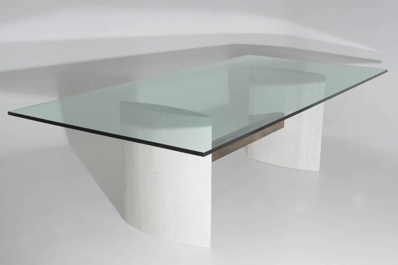 The Jantar Alloy Glass Dining Table in bleached Oak by Thomas Hayes Studio