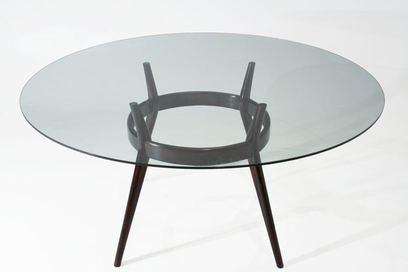 Round Glass Solid Rosewood Sculptural Dining Table In Good Condition In Hollywood, CA