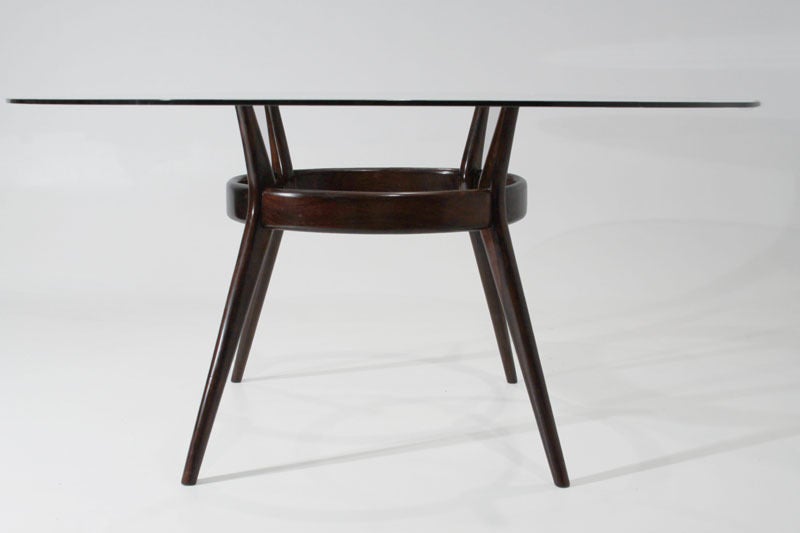 Mid-20th Century Round Glass Solid Rosewood Sculptural Dining Table