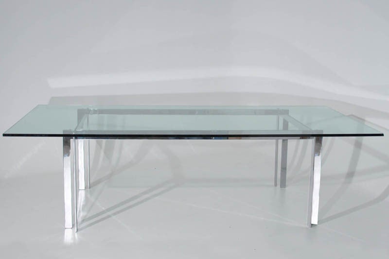 Mid-Century Modern Milo Baughman Chromed Steel and Glass Extendable Dining Table For Sale