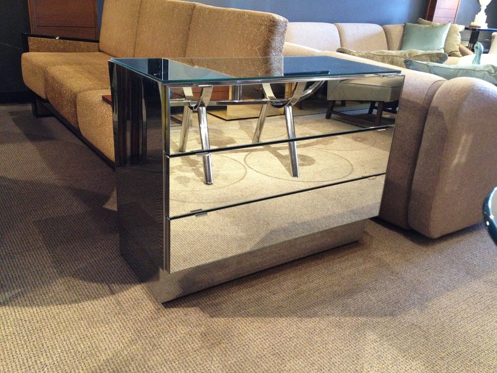 Pair of Chrome and Mirror Dressers attb to Ello Furniture