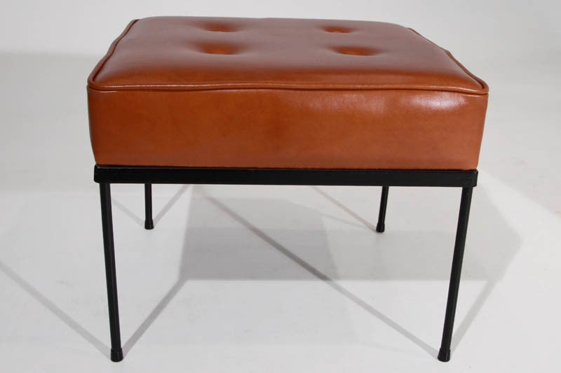 Leather Pair of Paul MCCobb caramel leather ottomans or square stools