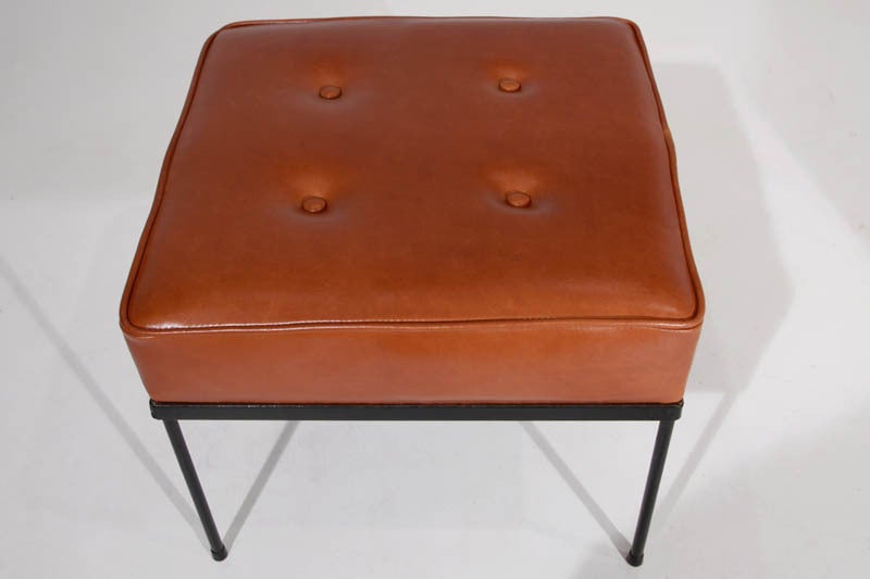 Pair of Paul MCCobb caramel leather ottomans or square stools 1