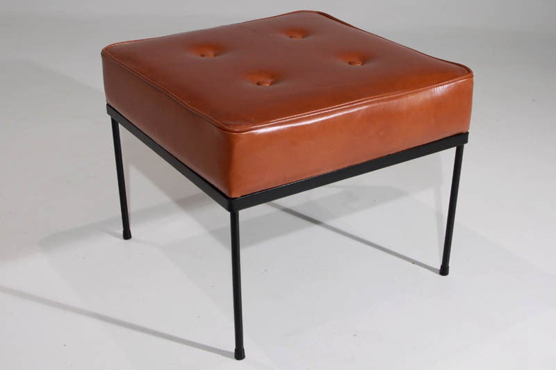 Pair of Paul MCCobb caramel leather ottomans or square stools 2