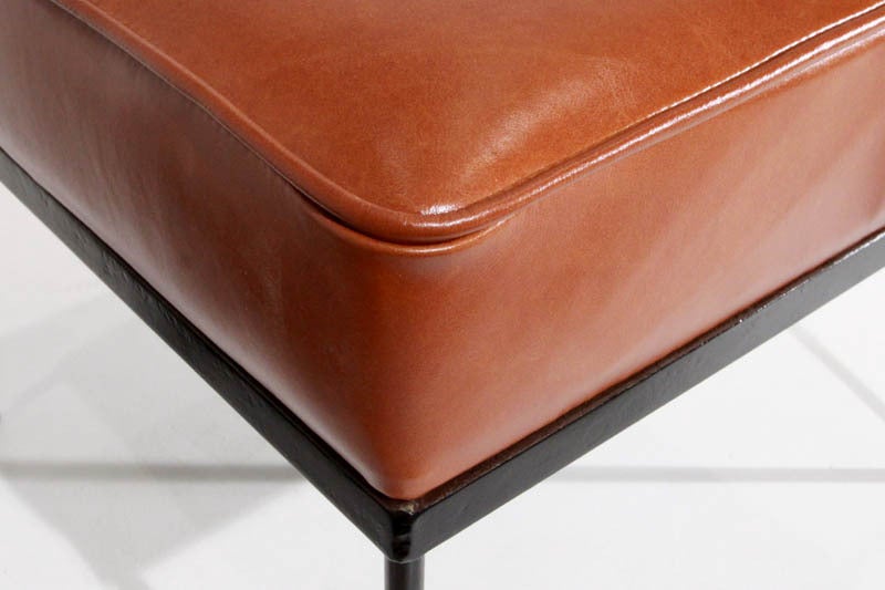 Pair of Paul MCCobb caramel leather ottomans or square stools 3