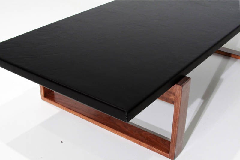 Vintage Leather Wrapped Coffee Table with Solid Walnut Base For Sale 3