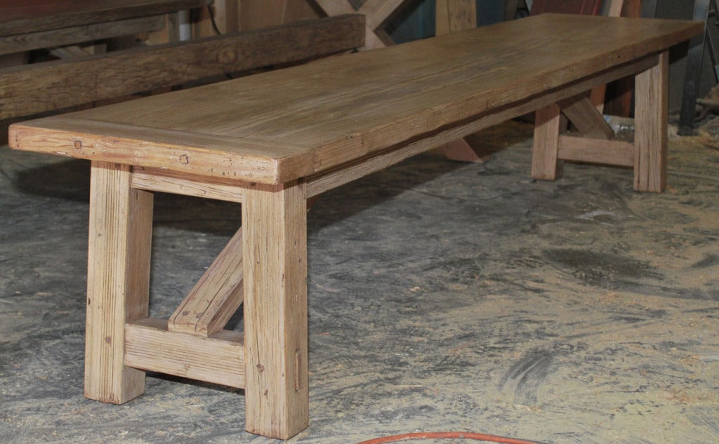 Reclaimed Wood X-Trestle Table with Matching Benches, Custom Made by Petersen Antiques For Sale