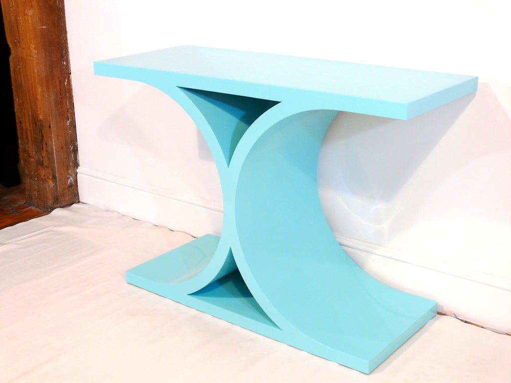 Pair of Karl Springer JMF Style Tiffany Blue Consoles